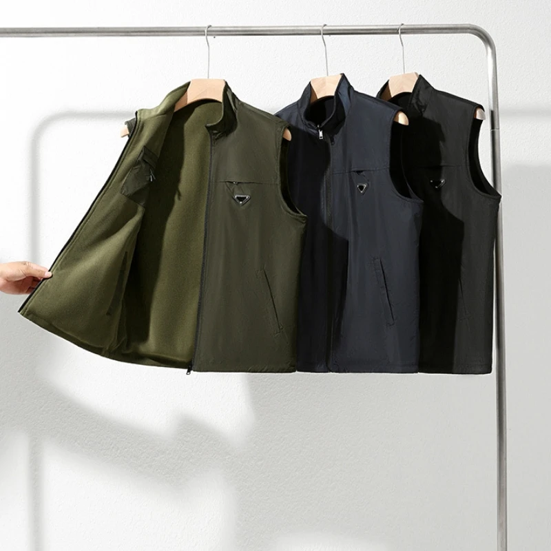 春秋叠穿双面双穿多口袋奥粒绒男士马甲防风保暖情侣纯色百搭背心