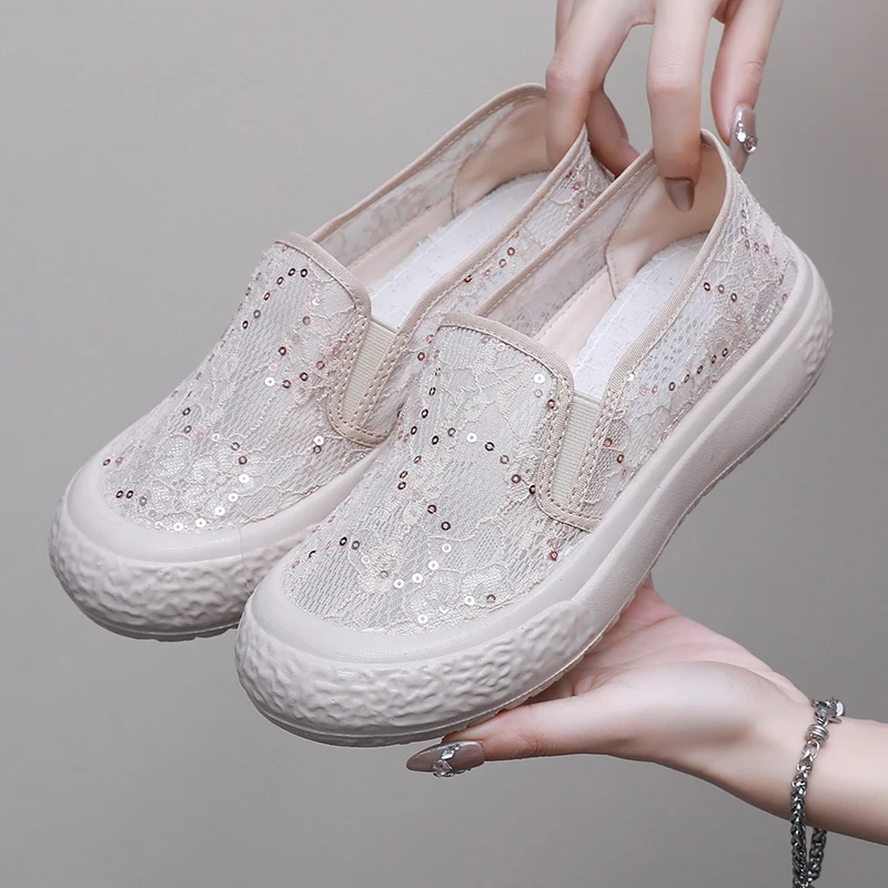 夏季新款厚底乐福鞋时尚百搭妈妈鞋网面鞋软底舒适镂空透气渔夫鞋