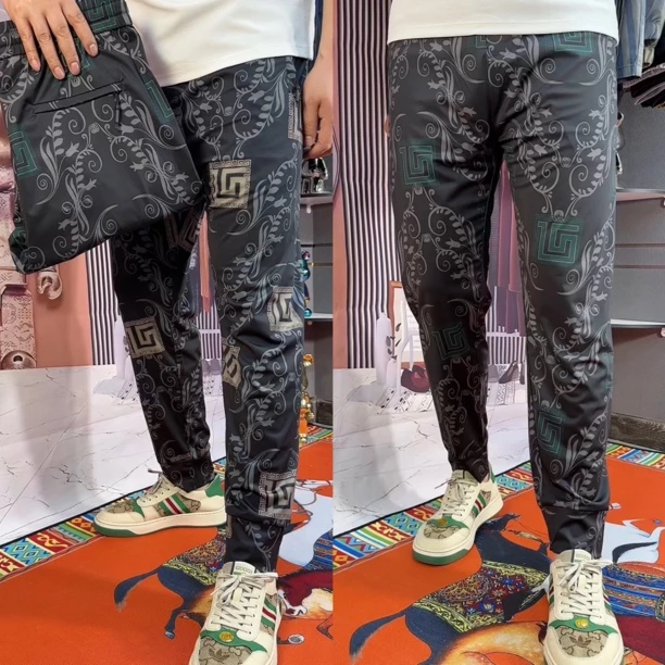 夏季新款男士薄款舒适休闲裤潮流花色男裤束脚裤百搭舒适哈伦裤