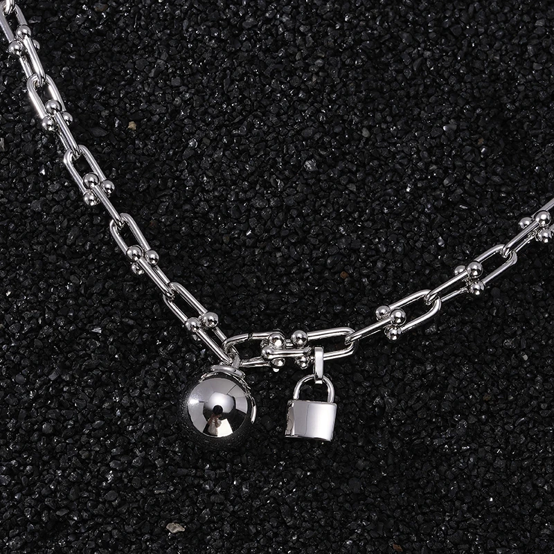 坠链均925银 梁雅帝专属新品重工奢潮锁扣球球气质纯银项链