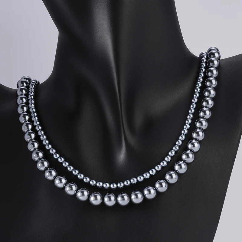 坠链均925银仿珍珠 梁雅帝专属新品双层施华洛灰珠气质纯银项链