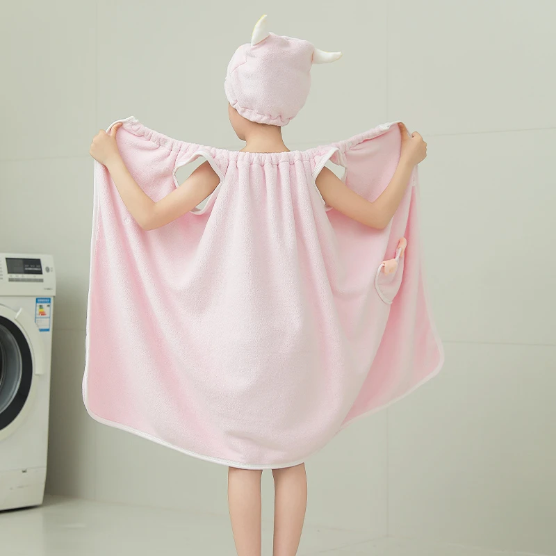 儿童浴巾可穿背心式家用中大童女洗澡比棉吸水松弛感浴袍抹胸浴裙