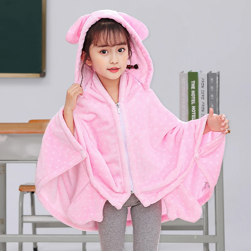 合雨加厚儿童小学生午睡毯斗篷带帽子手套春秋冬午休可穿披肩毯子