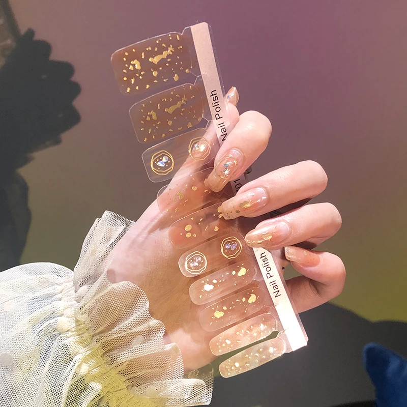 轻美甲免烤凝胶甲油膜格子指甲贴纸防水新娘晕染穿戴美甲贴纸贴片