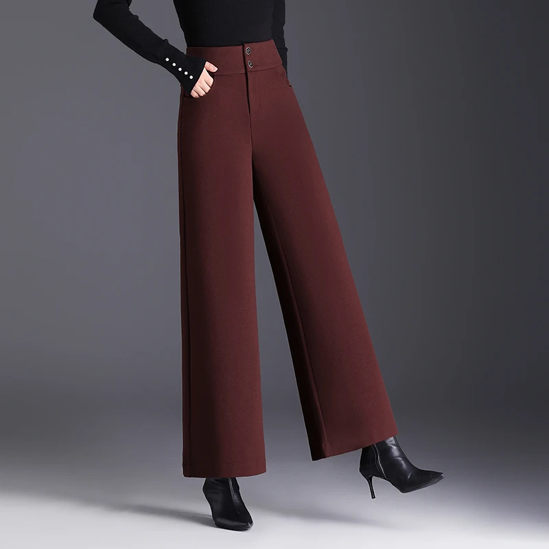 阔腿裤裤子女款高腰爆款大脚裤阔腿裤百搭秋冬加厚新款毛呢阔腿裤