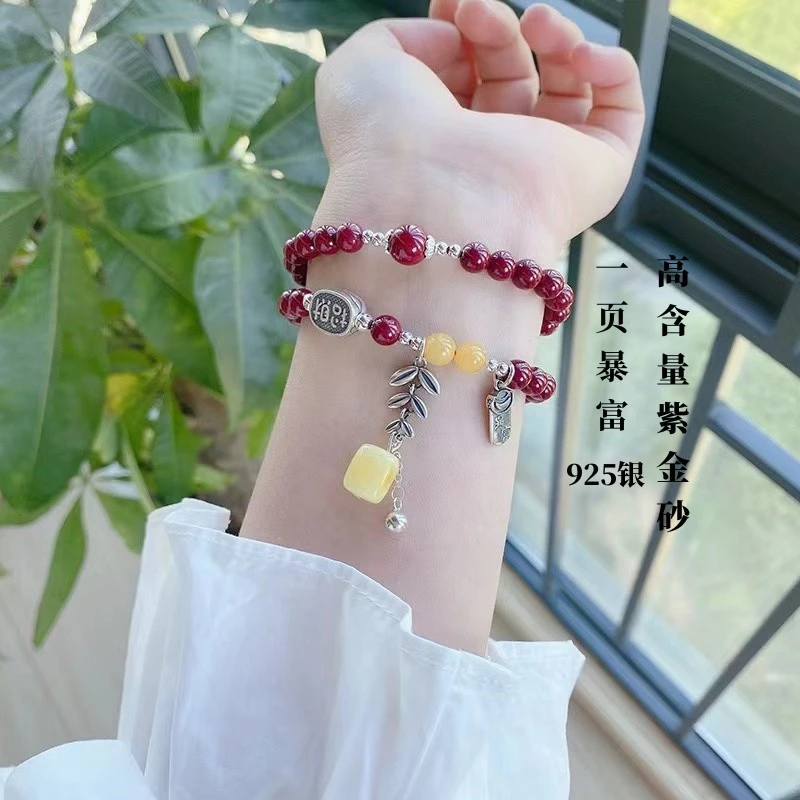 含辰砂工艺品朱砂手串暴富925麦穗朱砂两圈多圈复古女士气质手串