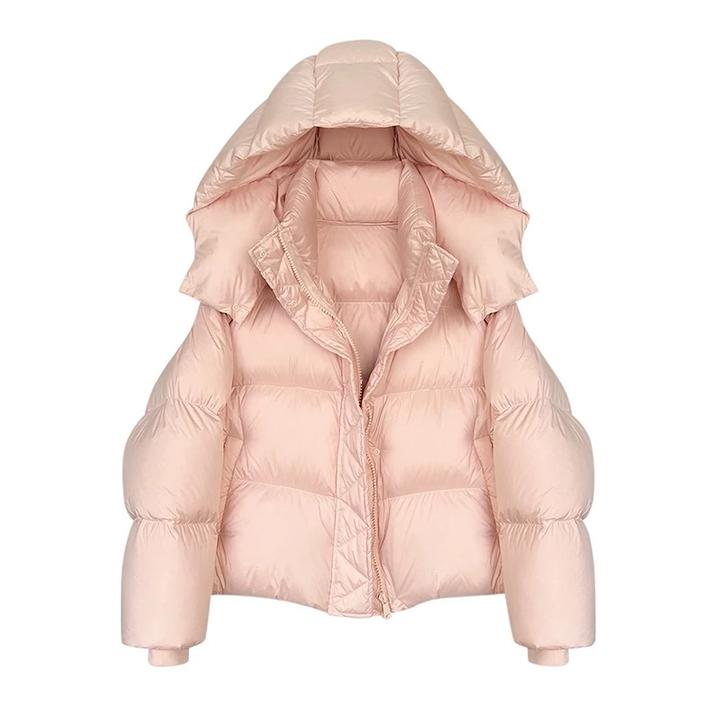 新款白鹅绒轻奢短款极简立领连帽可拆卸柔软羽绒服外套YY363