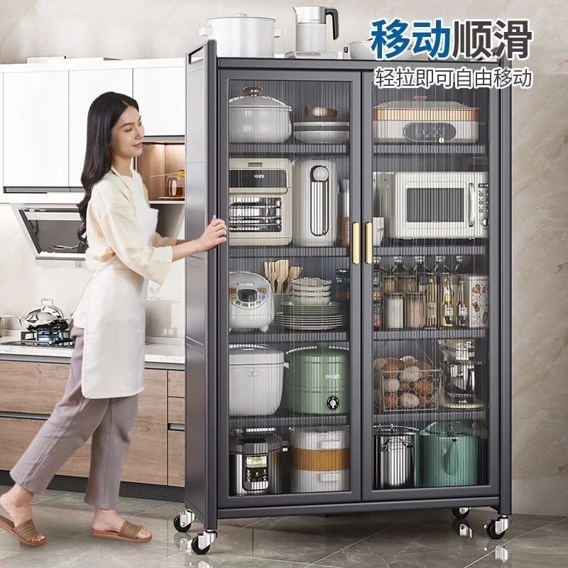 家用多功能碗柜碗碟收纳落地日式储物柜对开门收纳柜透明防尘