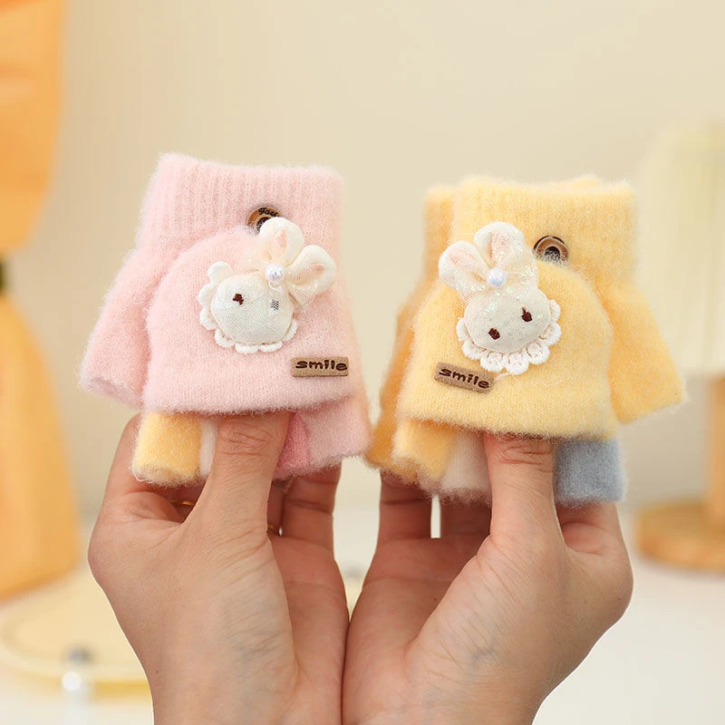 宝宝手套冬季保暖女童小童婴儿1-3岁0-2露半指翻盖男童幼儿童五指