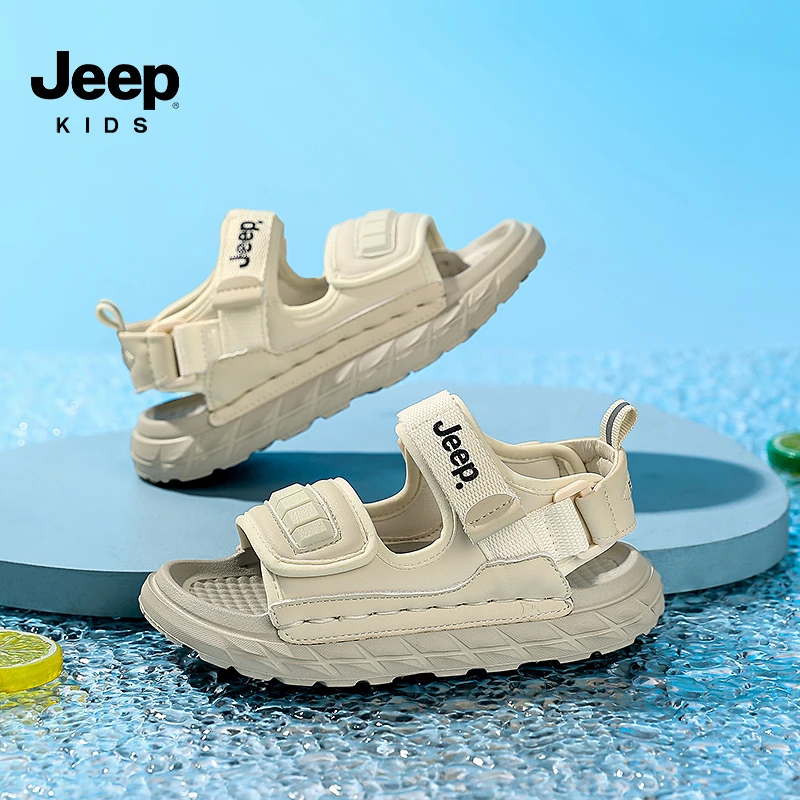 jeep儿童凉鞋2024新款男童6-12岁中大童露趾魔术贴运动夏季沙滩鞋