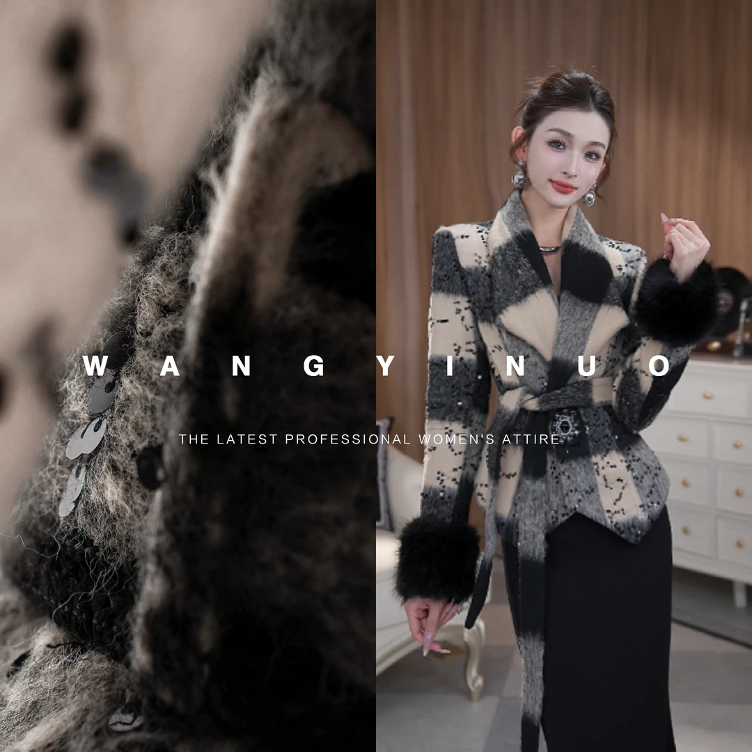 MD现货·依诺【璀璨流光】2024冬气质时尚百搭毛毛袖子拼接短款外套