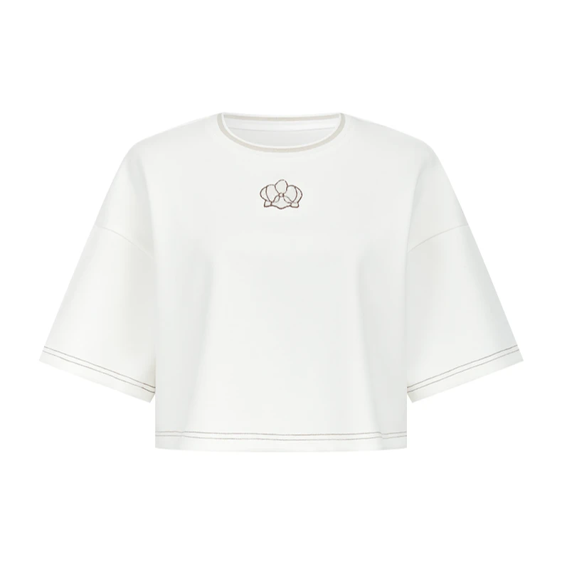 【商场同款】M313108620曼德诗纯色本白T恤春装新款设计感短袖上衣