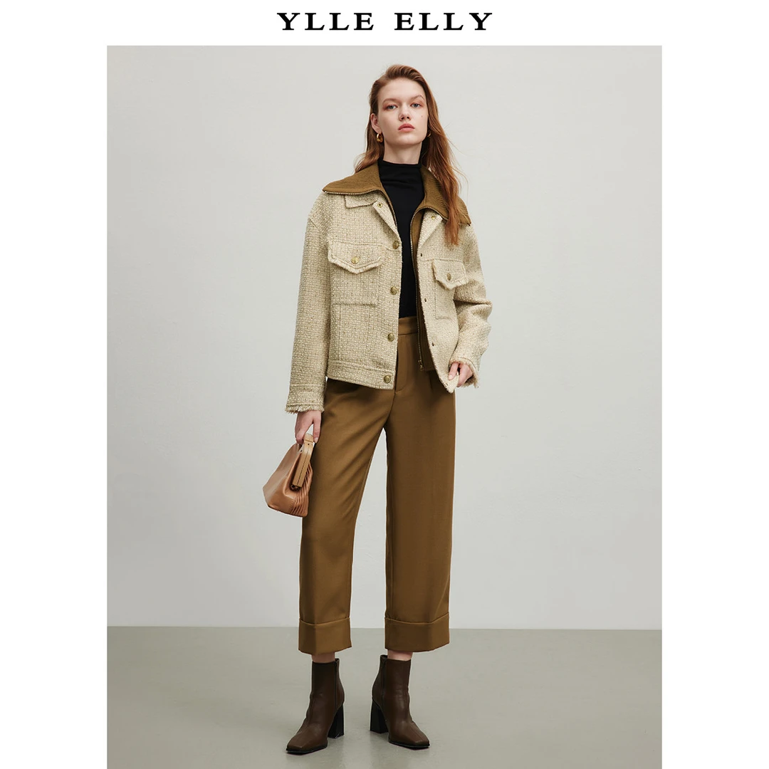 双层拼接小香风羽绒服女冬季针织海军领设计感夹克Y427302131