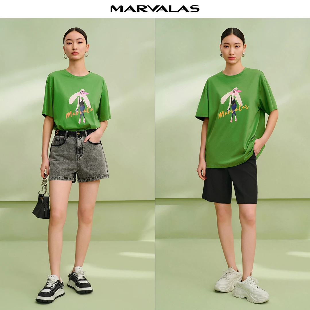 【专柜同款】M313103853曼德诗圆领棉质常规T恤宽松简约短袖女