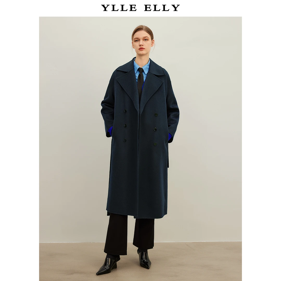 通勤气质毛呢大衣女冬季时尚大翻领绵双面呢长外套Y426302780