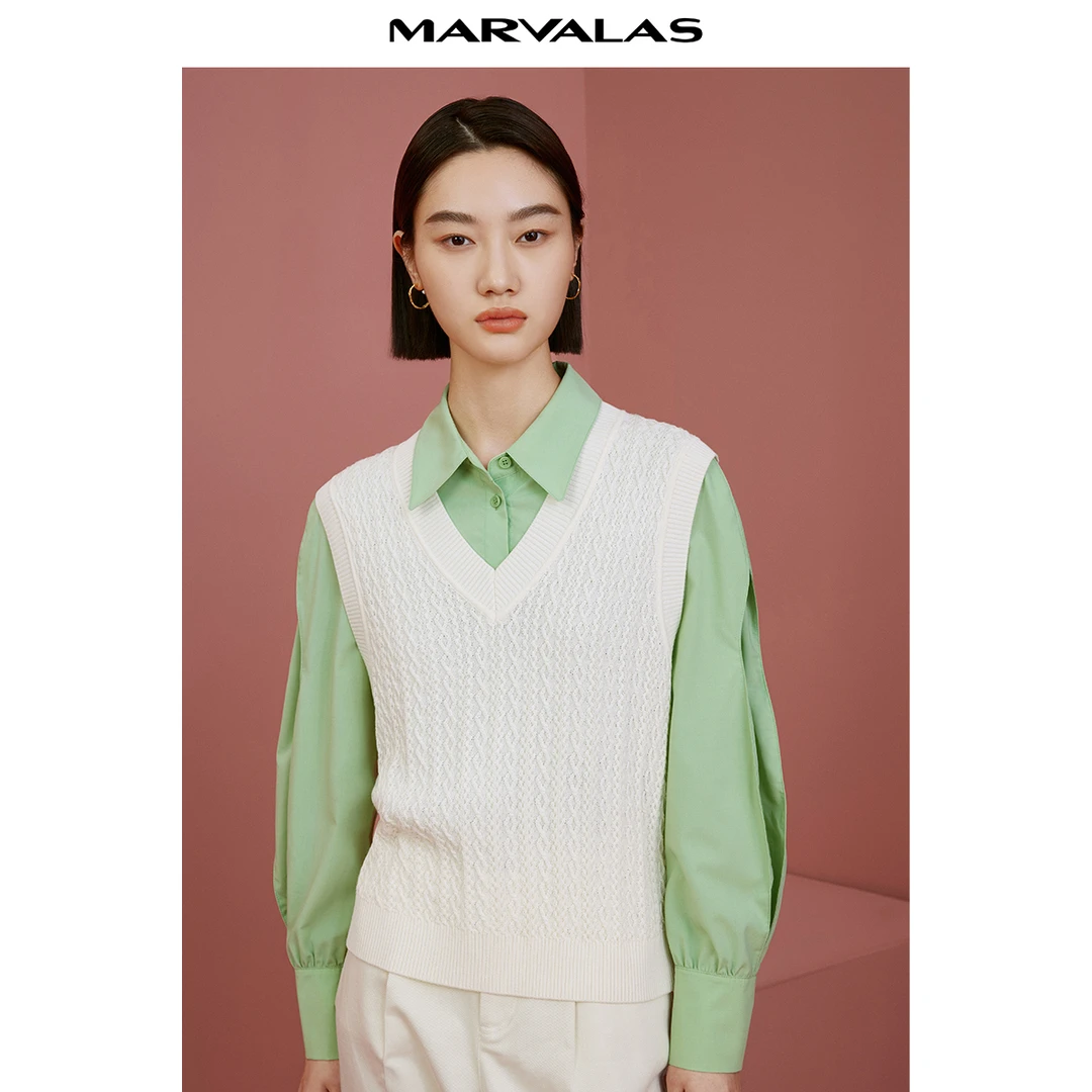 【诗语专属】诗语羊毛混纺毛织背心春时尚V领针织马甲M729000751