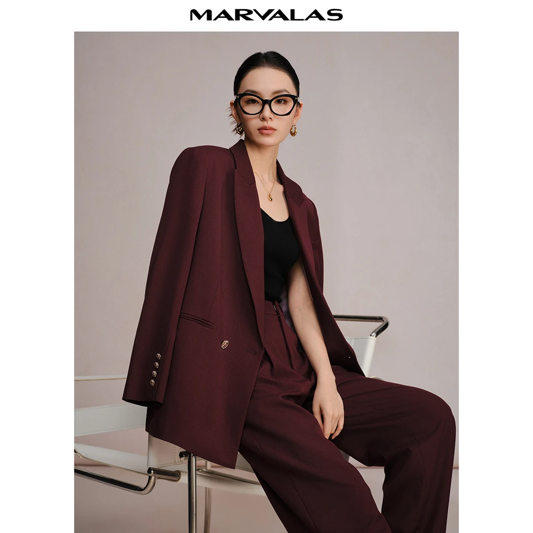 【曼德诗】安哥拉红纯色西装秋冬绵羊毛混纺气质外套M423306605