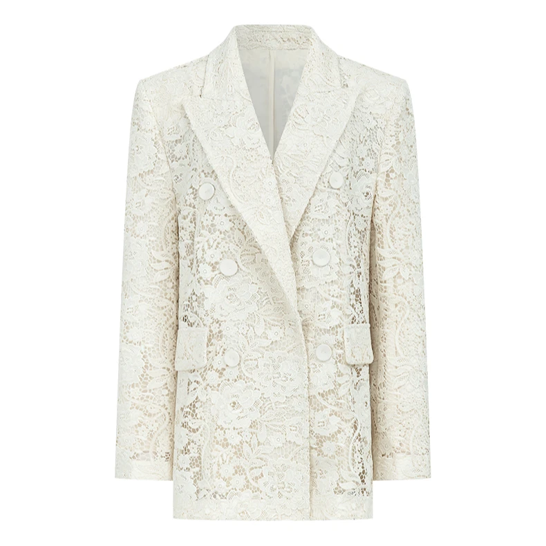 【商场同款】曼德诗设计感西服新款蕾丝镂空提花西装外套M423308485