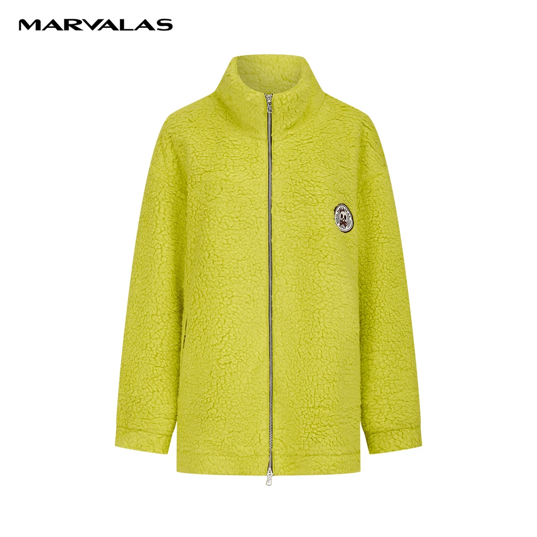 【商场同款】曼德诗醋酸绵羊毛中长外套女冬摇粒绒上衣M421306653