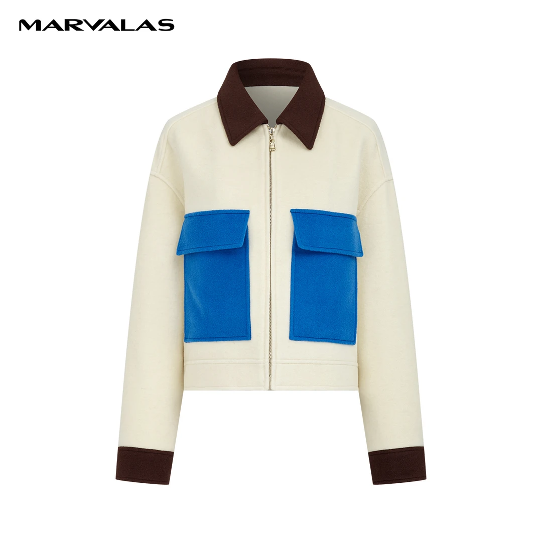 【专柜同款】M426307313曼德诗短款全羊毛撞色外套2023冬里衬大衣