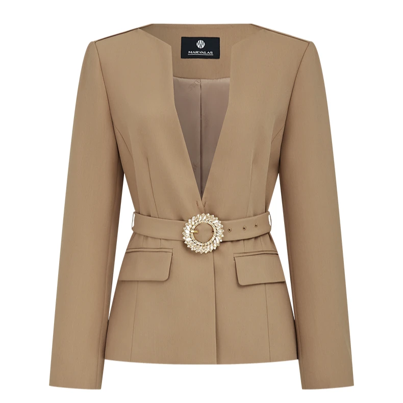 【商场同款】曼德诗纯色西服新款时尚设计感收腰西装外套M423308550