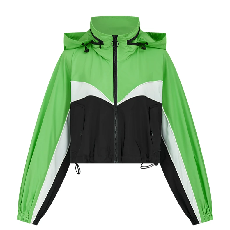 曼德诗拼色外套2024春装新款短款时尚休闲宽松冲锋衣M421308039