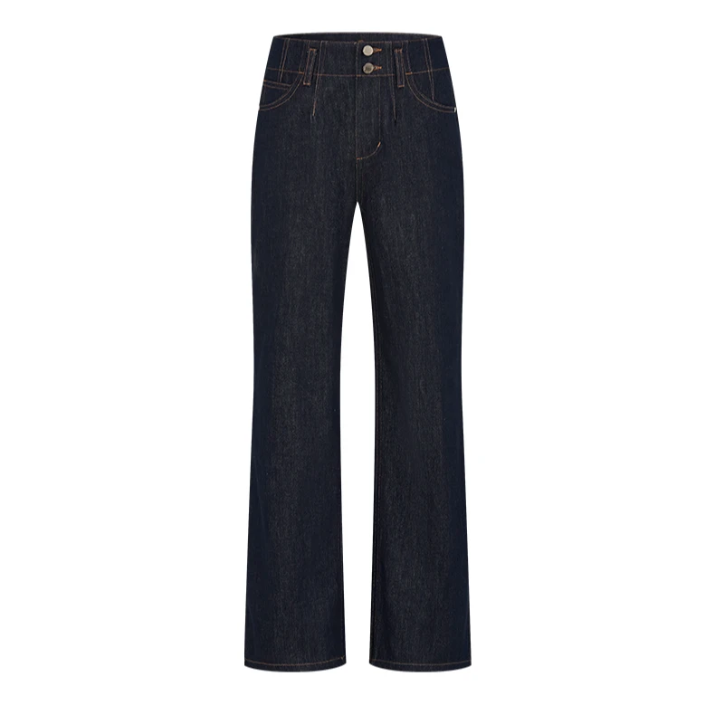 【商场同款】曼德诗高腰牛仔裤新款复古全棉直筒休闲长裤M103309081