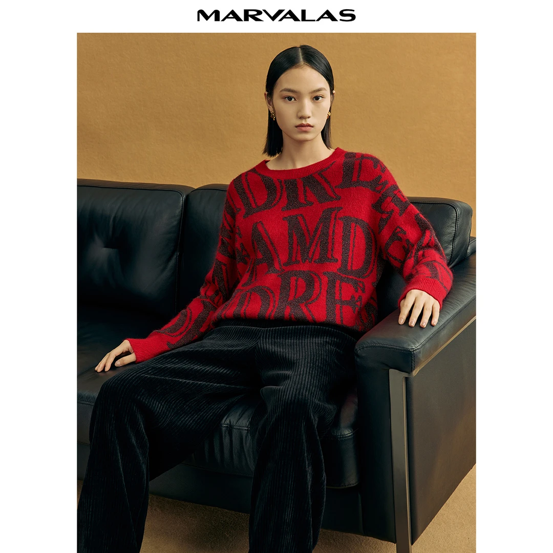 曼德诗秋冬新款圆领套头打底毛衣时尚羊毛衫#M730233