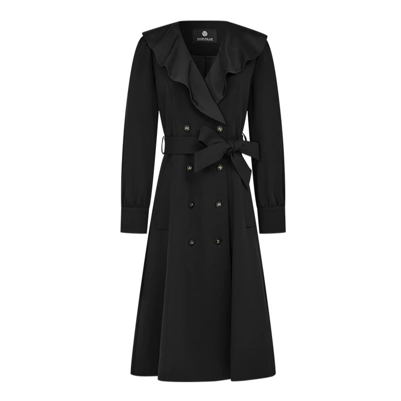 【诗语专属】曼德诗长款风衣冬纯色针织拼接外套女M424305302