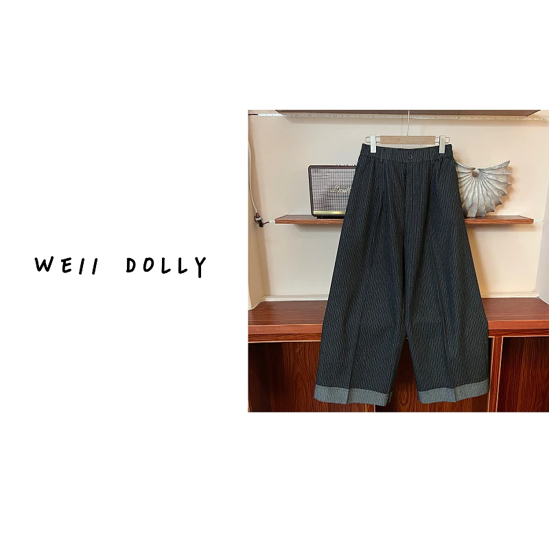 （条纹牛仔裤）宽松直筒牛仔牛仔长裤