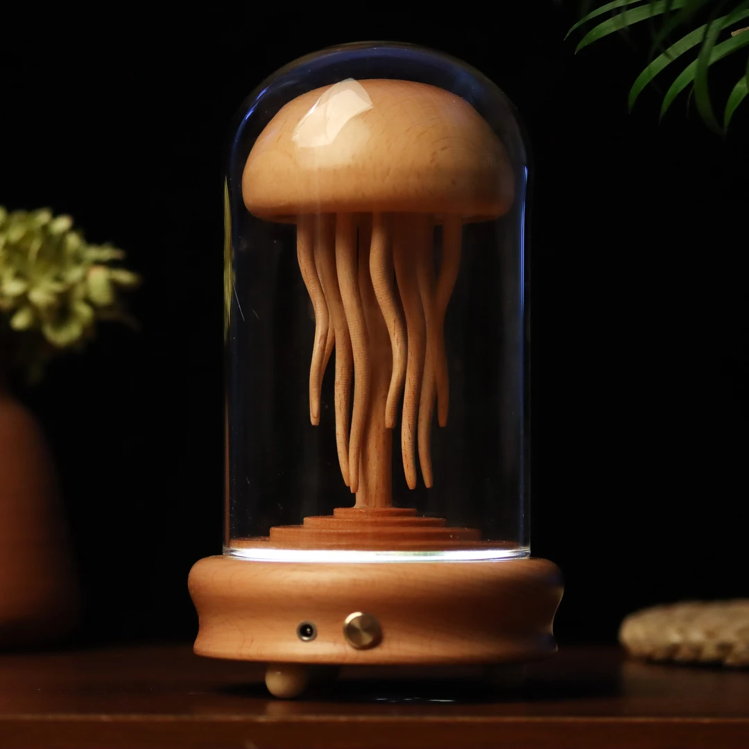 木制水母创意工艺品桌面摆件儿童节节日礼物发光一水母(蓝牙款)