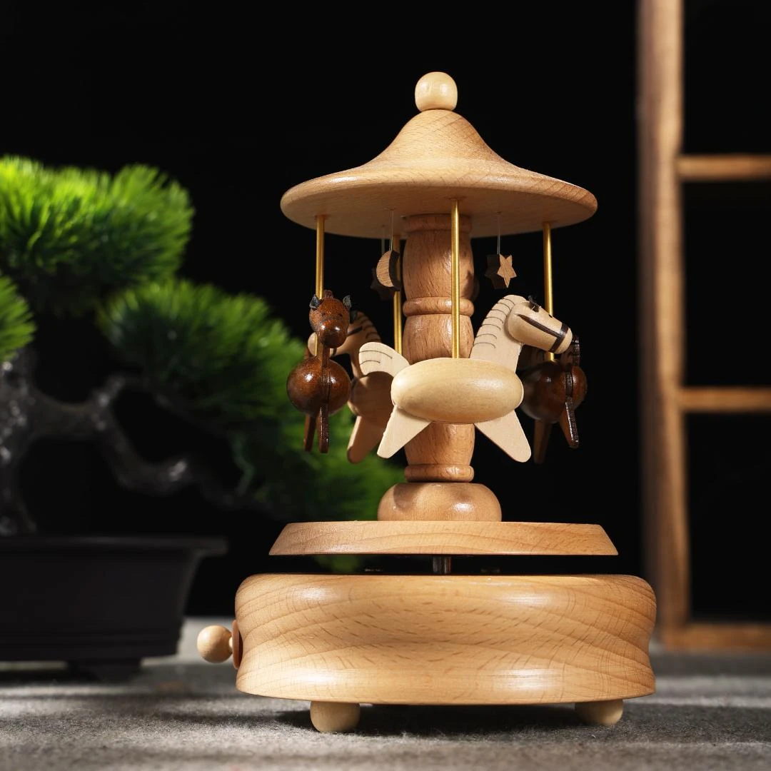 手工木制儿童节音乐盒节日礼物,旋转木马