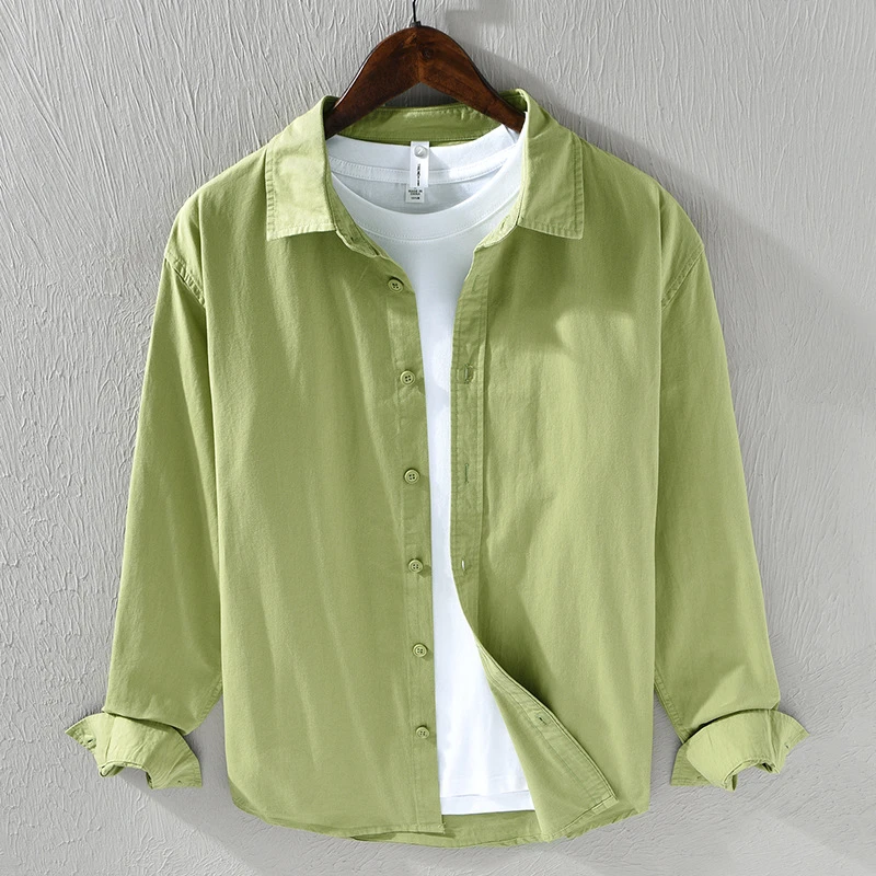 杉海仕家春季新品百搭简约休闲衬衫男士长袖纯色文艺纯棉衬衣男装