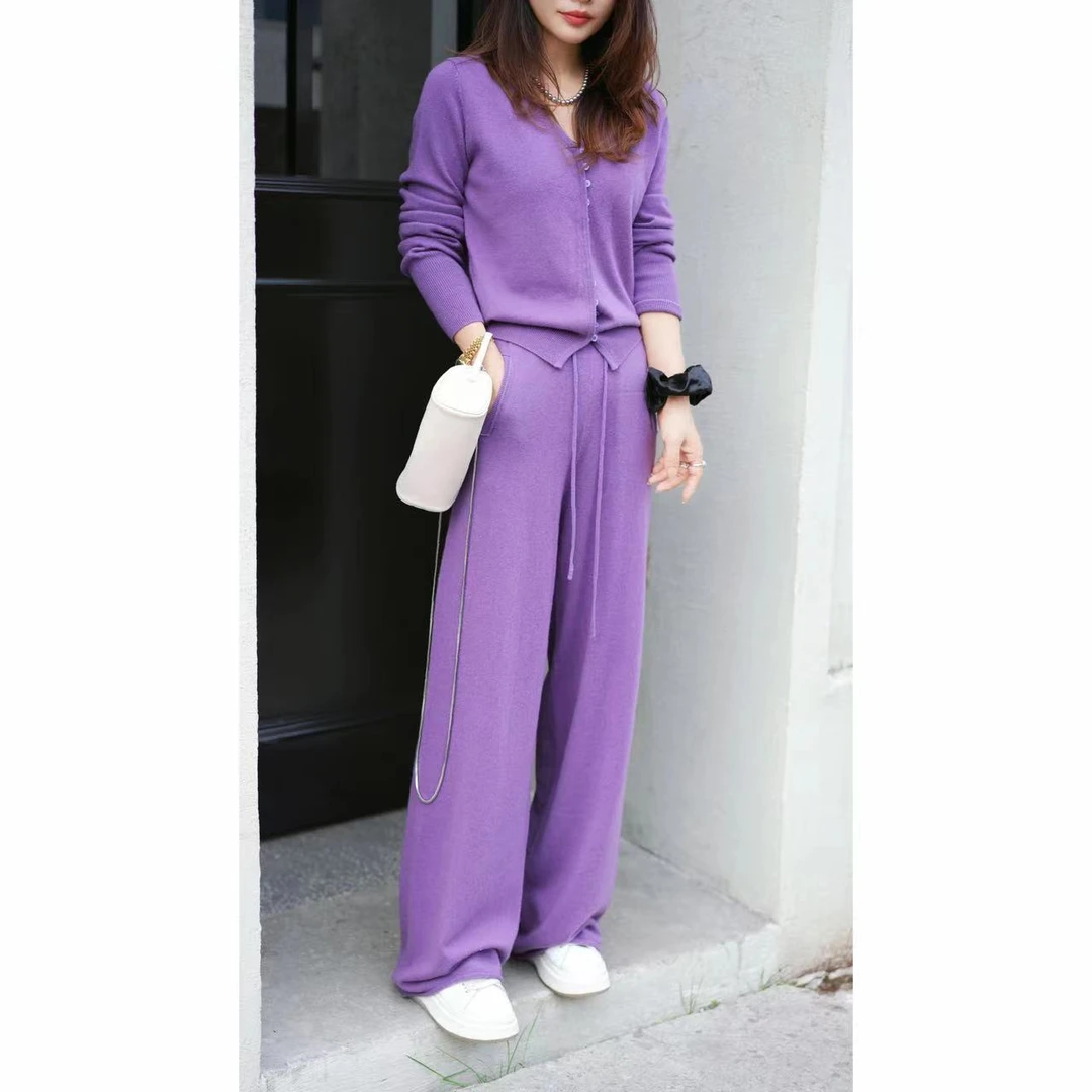 FER【红人上新】显瘦网红轻奢感小香风毛衣直筒裤洋气两件套减龄