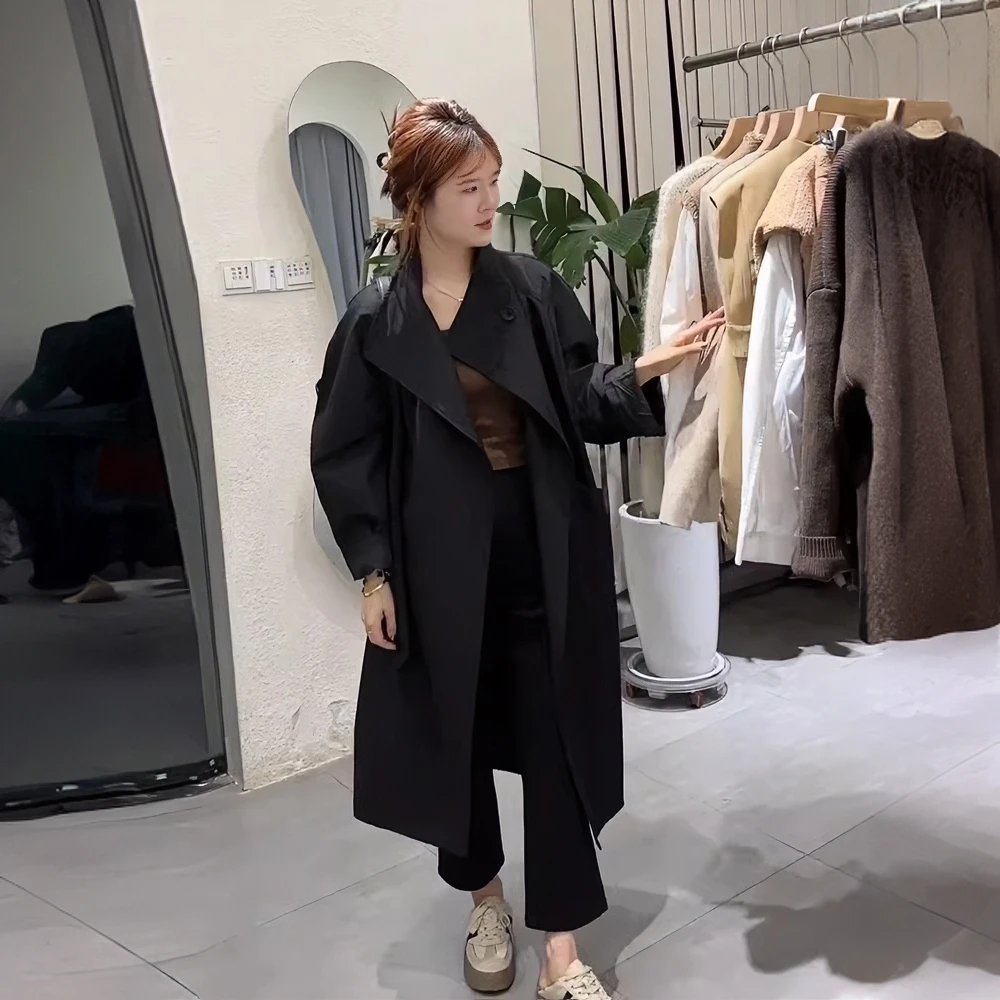 英伦风立领风衣女2025年春季新款慵懒风设计感宽松中长款过膝外套