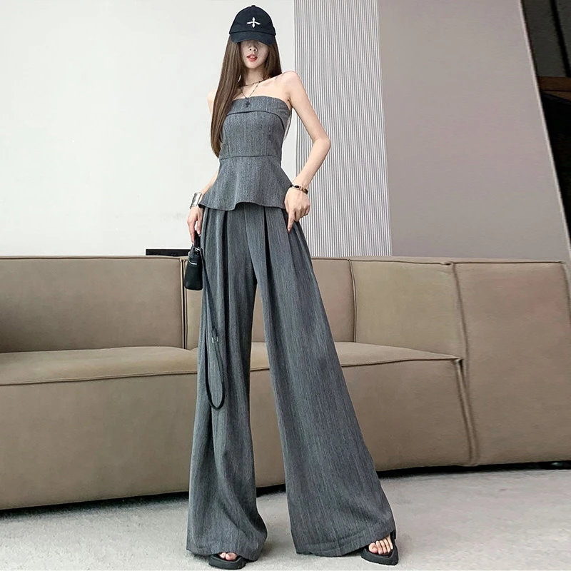 御姐套装气质女神范抹胸上衣炸街阔腿裤女夏洋气时尚两件套高级感