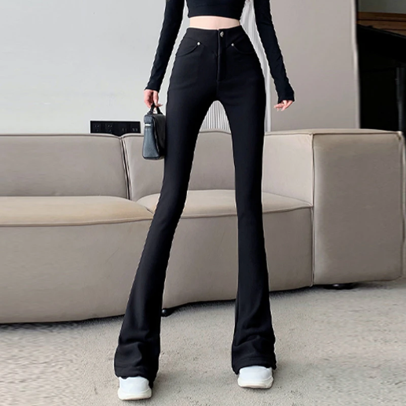 黑色喇叭裤设计感女加绒加厚高腰显瘦修身垂坠感秋冬直筒复古弹力