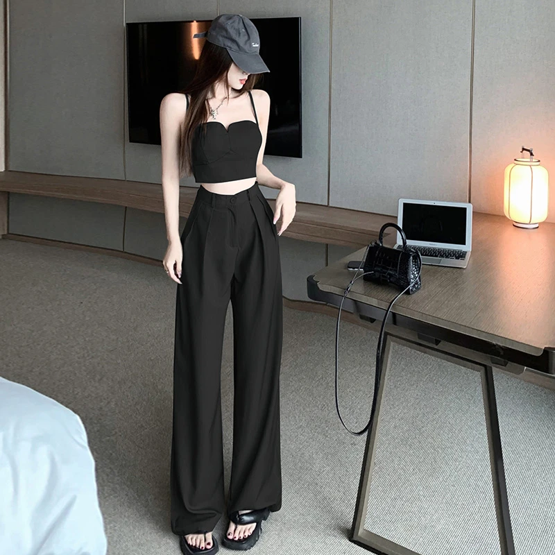 辣妹套装御姐两件套女夏季炸街吊带小背心抹胸上衣高腰阔腿西装裤