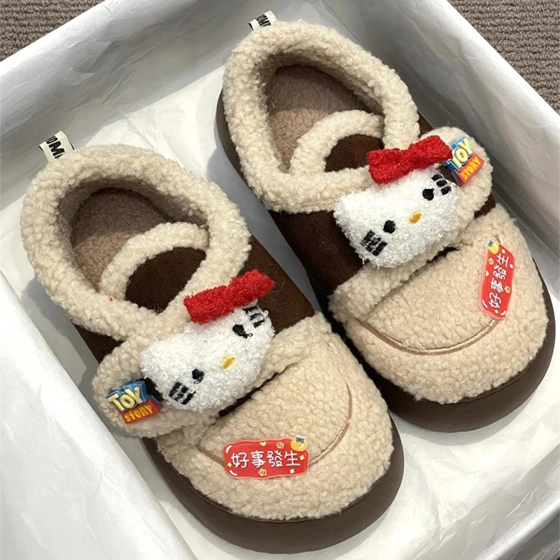 时尚可爱卡通棉鞋女2023年冬季加绒加厚毛毛鞋保暖厚底休闲面包鞋