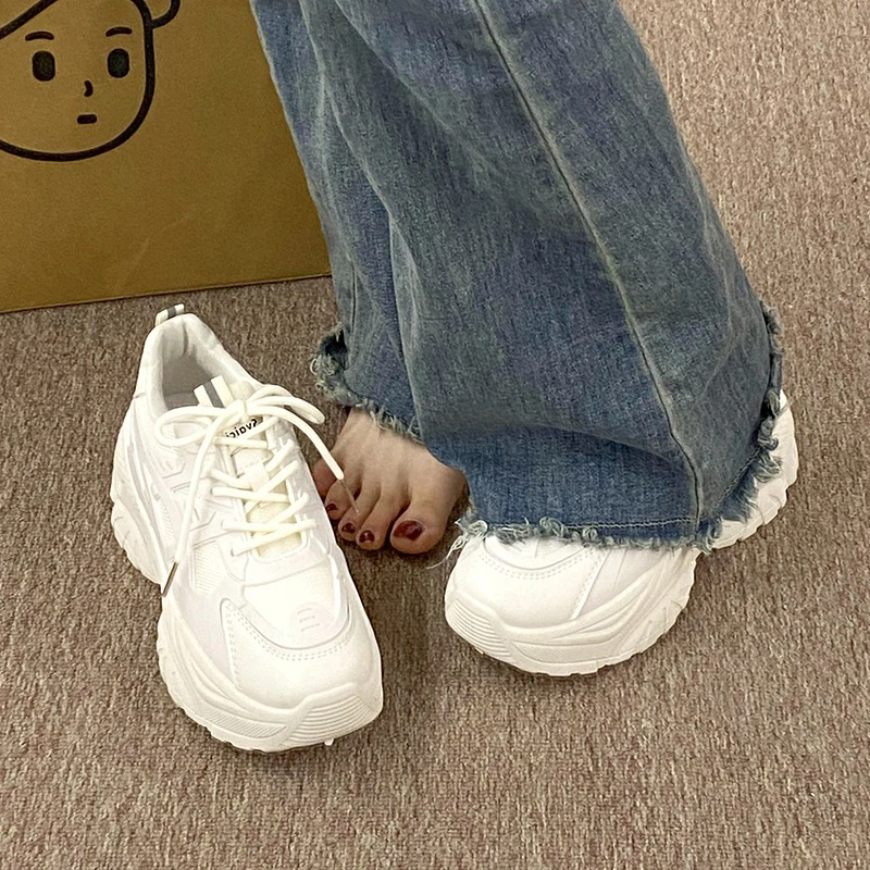 厚底老爹鞋女ins潮2023春夏新款小众百搭增高小白鞋休闲运动女鞋