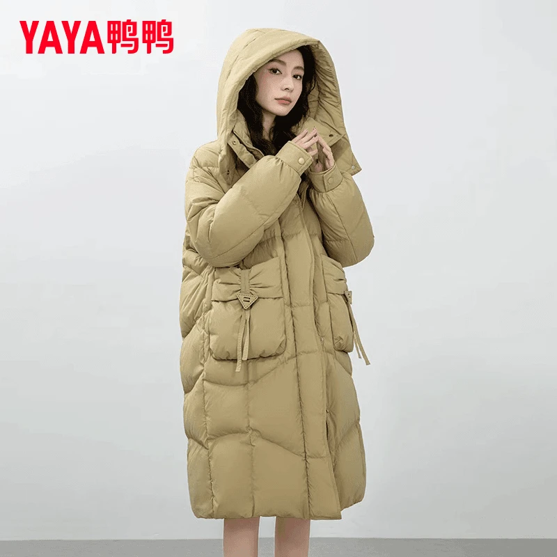 YAYA/鸭鸭羽绒服女中长款冬季时尚百搭大口袋保暖外套YE3B619841A