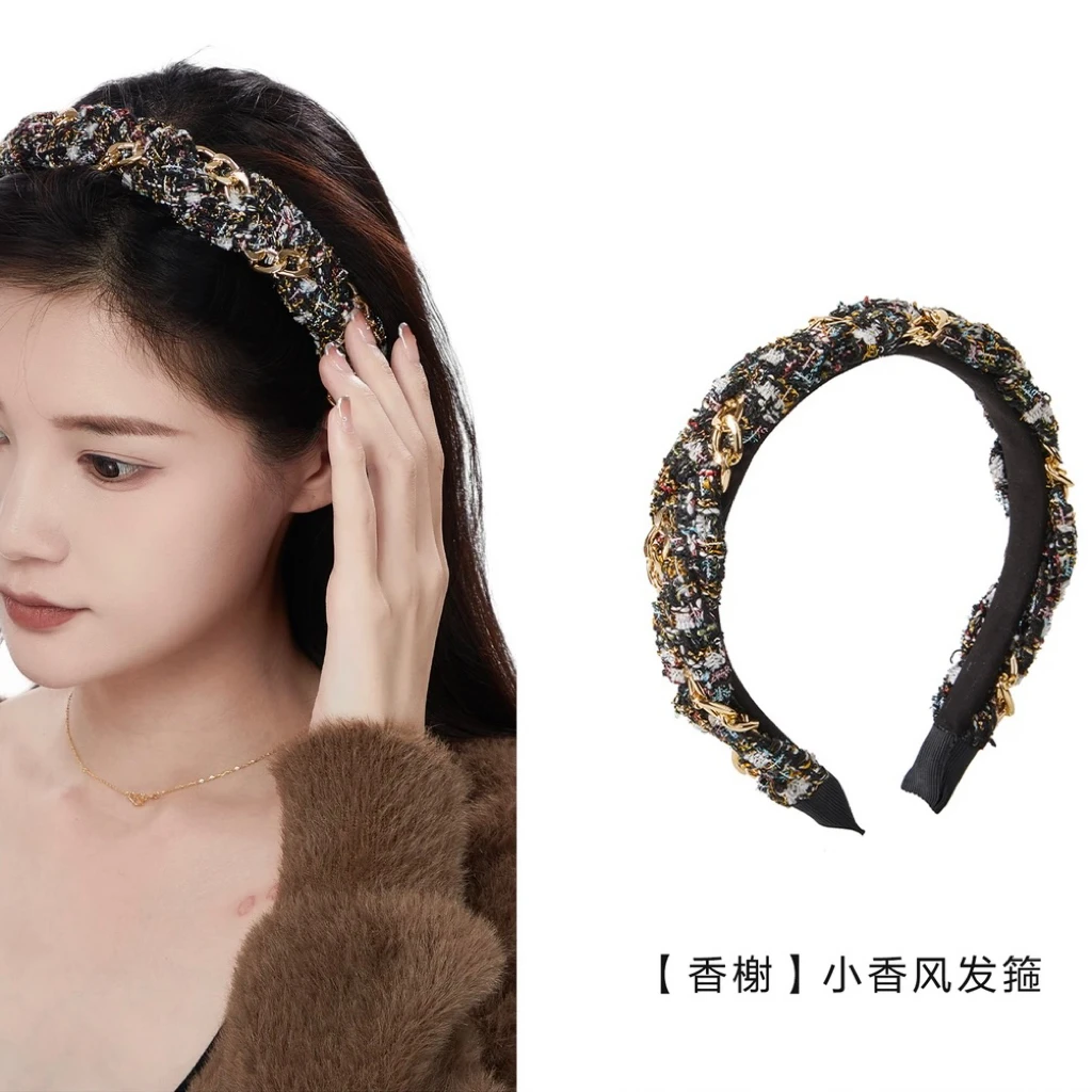小香风头箍2023新款法式复古气质高级感粗呢发箍女秋冬高颅顶头饰