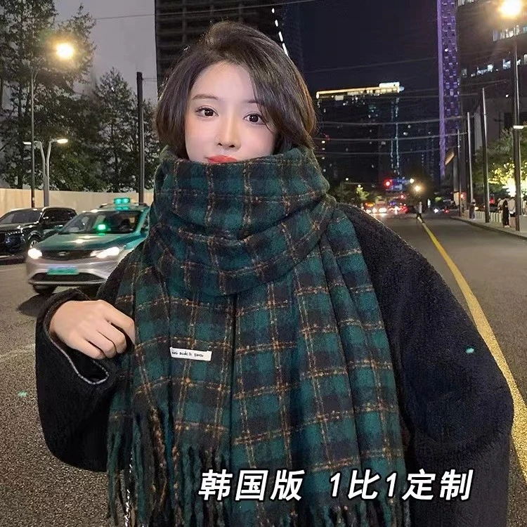 【达人专属】新款围巾女秋冬季韩版百搭几何格子情侣围脖保暖WJ26