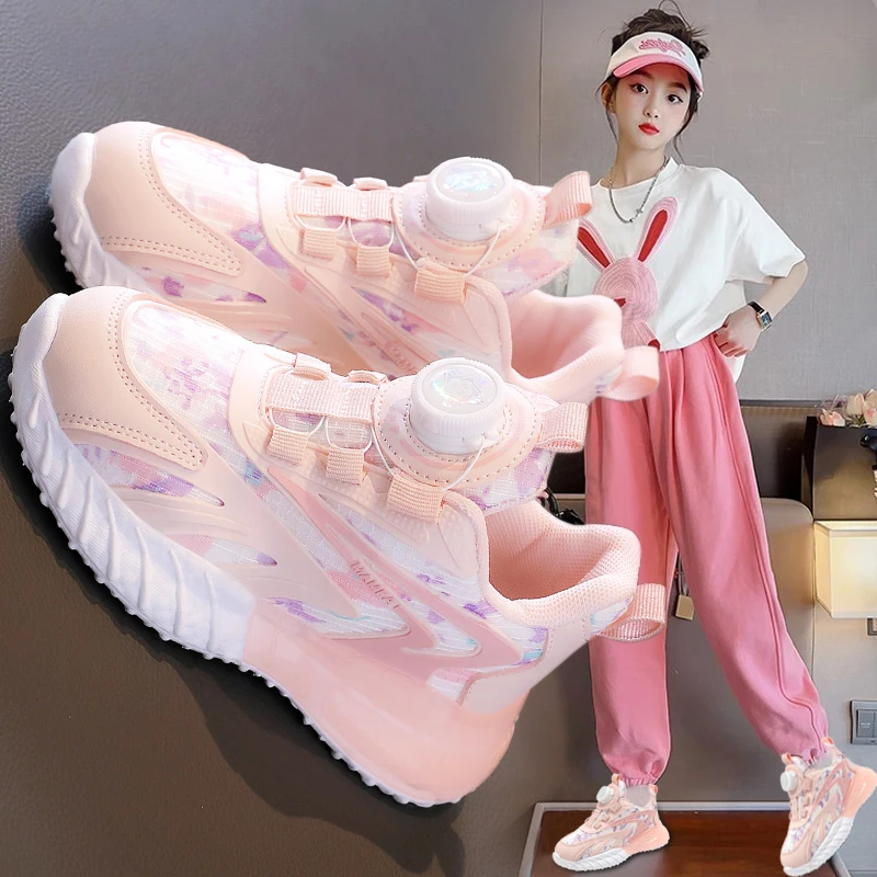 安踏流行女童运动鞋春季季儿童旋转扣老爹鞋中大童跑步鞋女孩鞋子