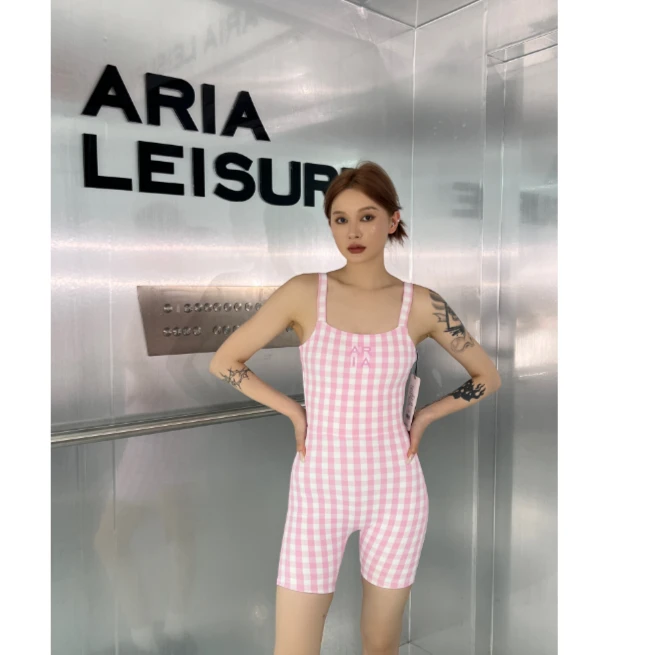 【ARIALEISURE 格纹系列首发XⅢ】瑜伽健身连体衣女 粉色维希格