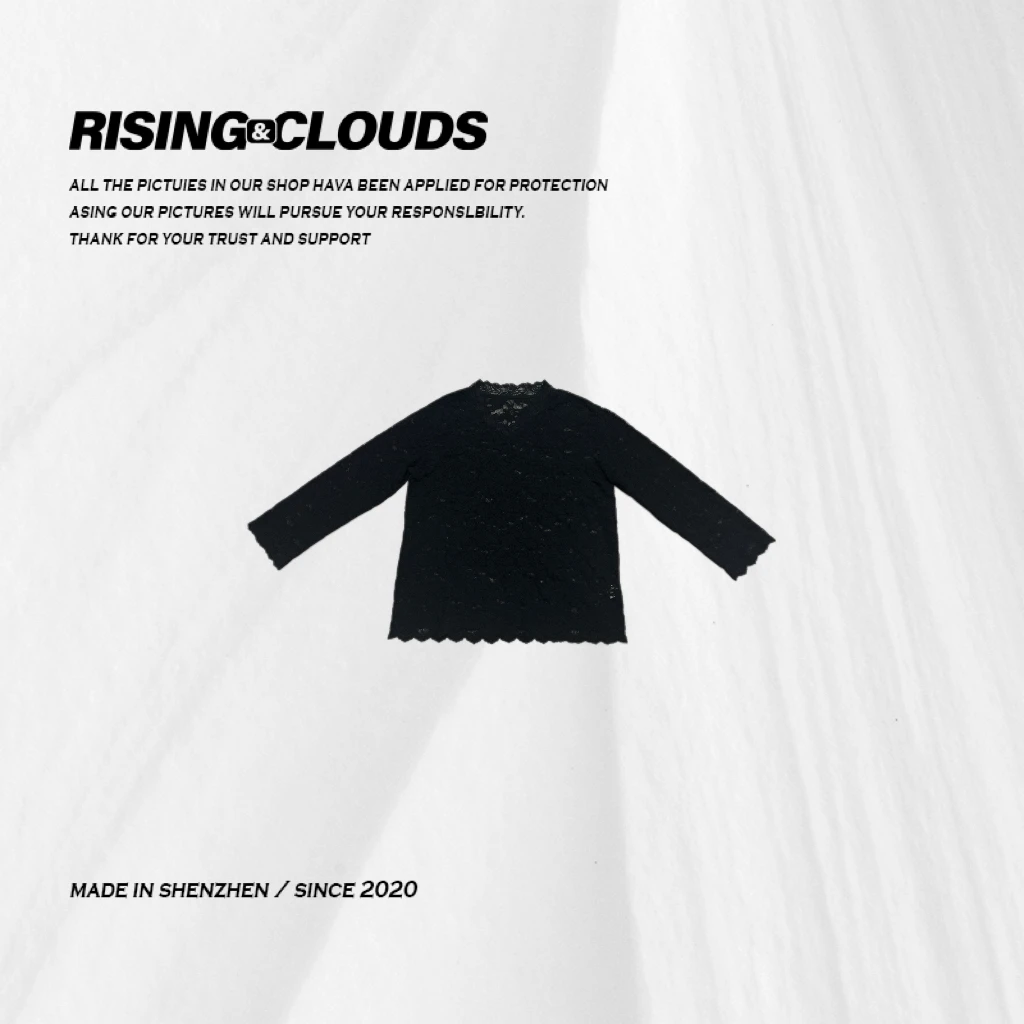 RISING&CLOUDS【小法】深圳南油雅丹风蕾丝V领长袖衬衫110040GT