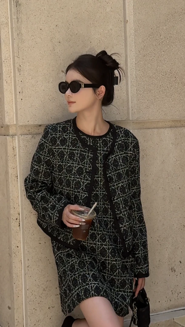 流浪丹宁【迪里迪气】早秋小香风菱形图外套 080551GT