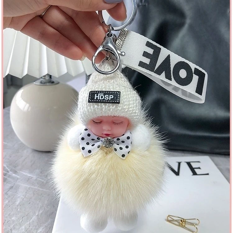 真狐狸睡眠娃娃挂件钥匙扣ins高颜值可爱洋气高档钥匙扣新款2023