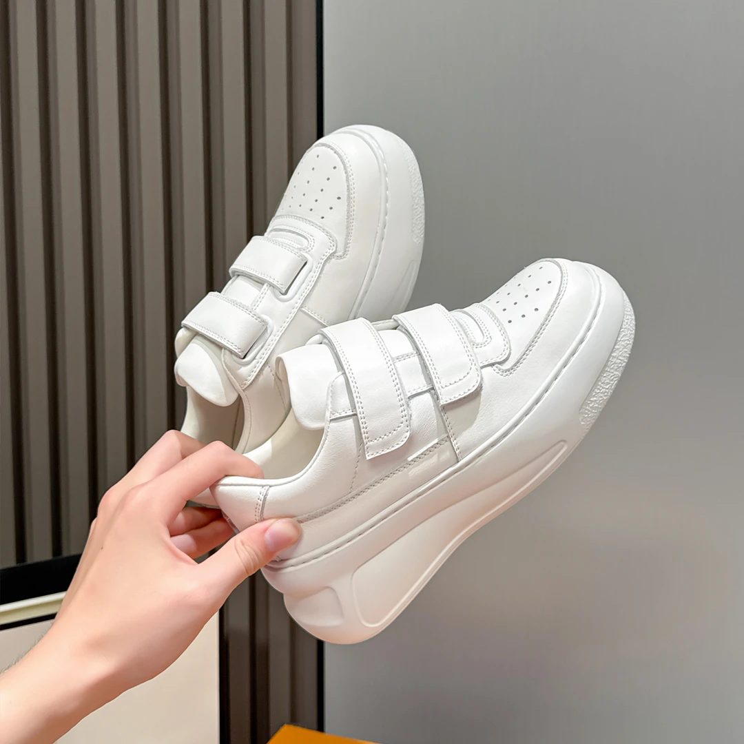 2025年新款 厚底小白鞋女增高百搭 厚底松糕鞋魔术贴韩版真皮