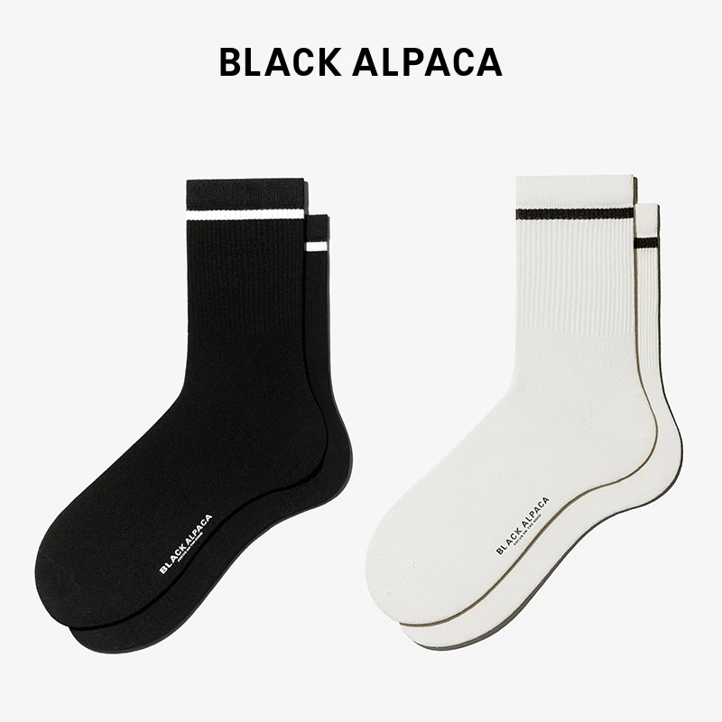 Black Alpaca黑驼6双轻奢长绒棉时尚休闲抑菌防臭男女黑白中长袜